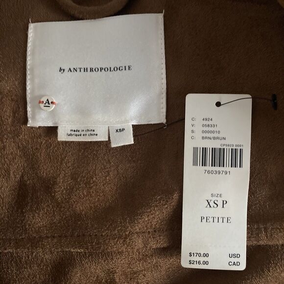 Anthropologie Faux Suede Brown Biker - Moto Jacket XS/P  New with Tags - Picture 7 of 8